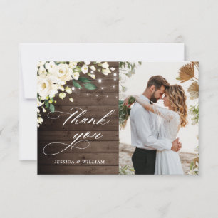 Carte De Remerciements Roses blanches Lanterne en bois rustique Photo