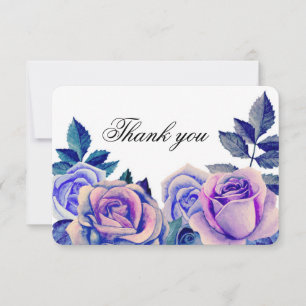 Carte De Remerciements Roses bleues et violettes merci. Mariage floral