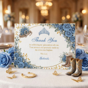Carte De Remerciements Roses bleues occidentales Quinceañera Country doré