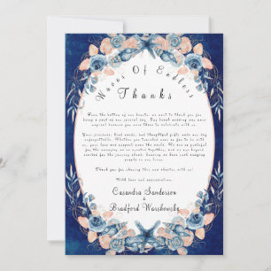 Carte De Remerciements Roses Coquillages Aquarelle Chic Plage  Bleu de Nu