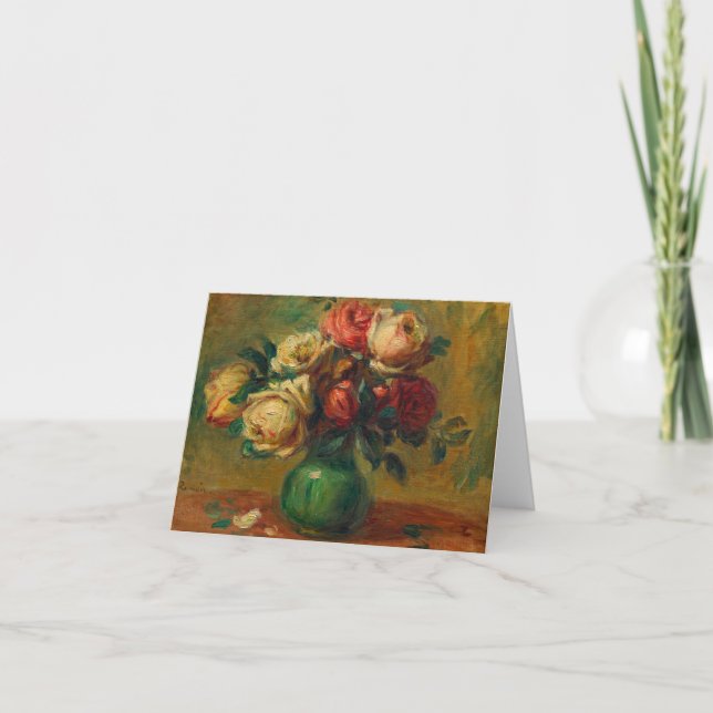 Carte De Remerciements Roses dans un vase par Pierre-Auguste Renoir (Devant)