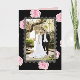 Carte De Remerciements Roses de chou rose et Mariage de dentelle noire