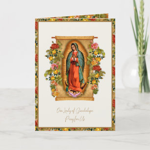 Carte De Remerciements Roses de Guadalupe, Vierge espagnole avec Rosaire