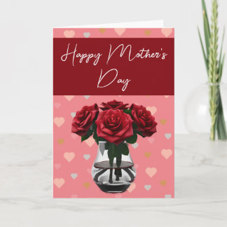 Carte De Remerciements Roses de la fête des mères en vase coeur motif