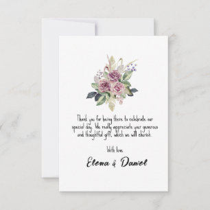 Carte De Remerciements Roses de lavande rose à l'aquarelle, souhaits mini