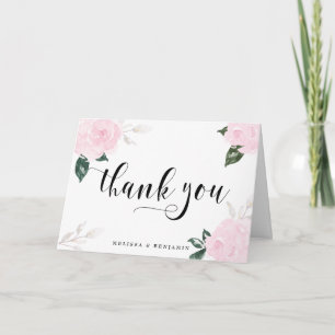 Carte De Remerciements Roses de remerciement de mariage à l'aquarelle ros