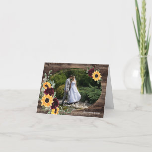Carte De Remerciements Roses de tournesol Bois rustique Mariage Photo