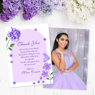 Carte De Remerciements Roses et papillons de Quinceañera
