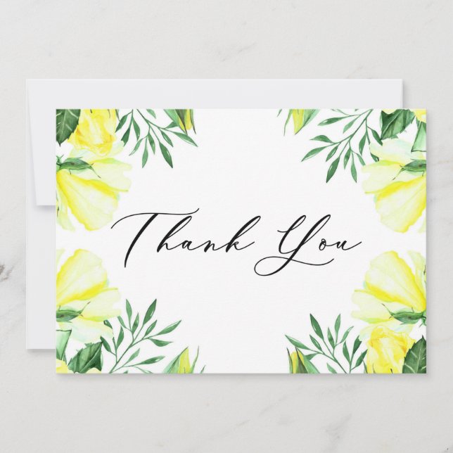 Carte De Remerciements Roses et pivoines aquarelles jaunes (Devant)