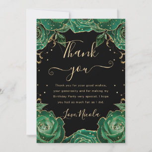 Carte De Remerciements Roses Fleuries Vertes et Dorées Anniversaire