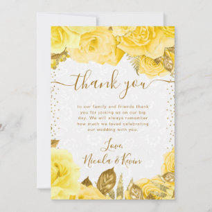 Carte De Remerciements Roses Fleurs Mariage Aquarelle Jaune Glam