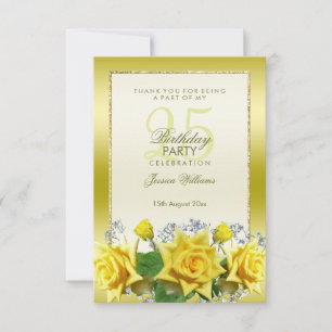 Carte De Remerciements Roses jaunes et Parties scintillant d'or 25e anniv
