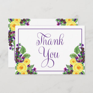 Carte De Remerciements Roses jaunes   Violets Boho Floral Mariage