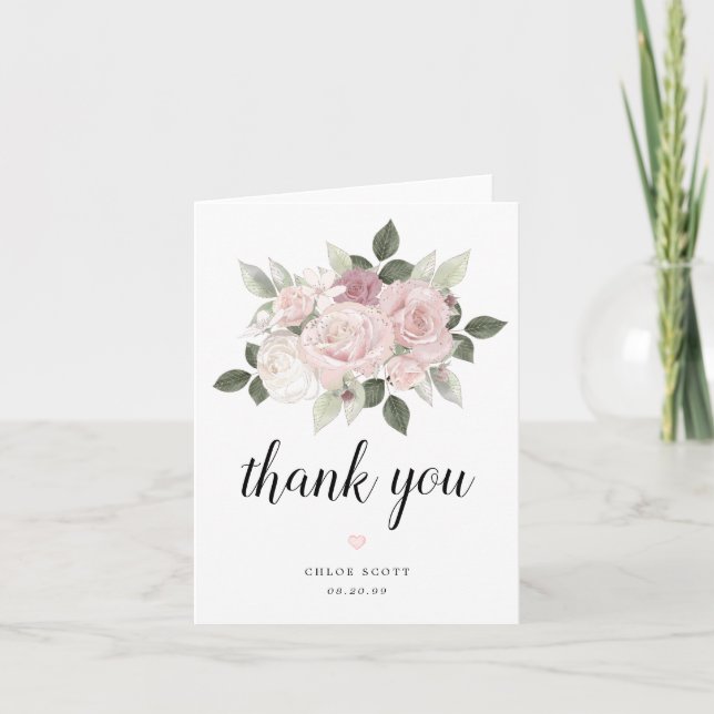 Carte De Remerciements Roses Mauve Blanc Rose Florale Mariage (Devant)