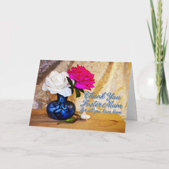 Carte De Remerciements roses Mercis pour une mère adoptive. (Devant)