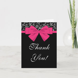 Carte De Remerciements Roses noires et blanches Ruban rose