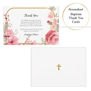 Carte De Remerciements Roses roses et cadre d'or Baptême orthodoxe