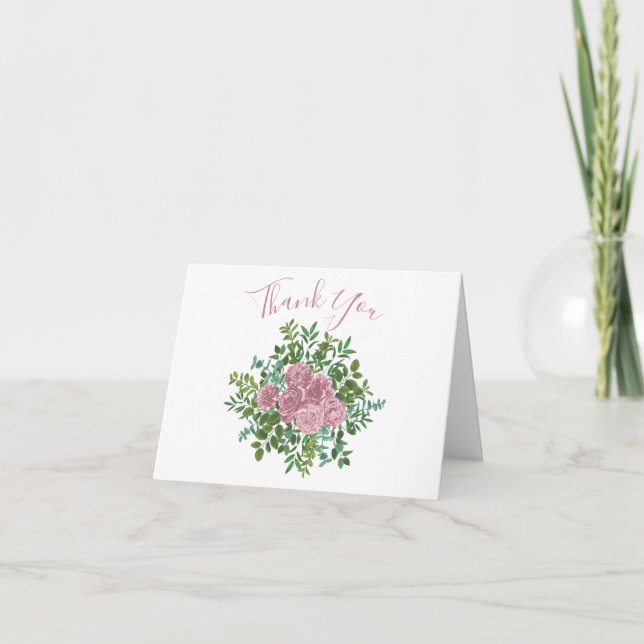 Carte De Remerciements Roses roses Jardin Printemps Mariage (Devant)