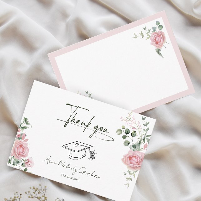 Carte De Remerciements Roses roses modernes Script Graduation (Créateur téléchargé)
