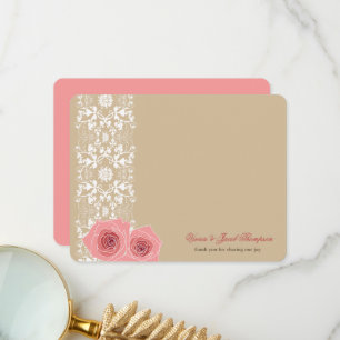 Carte De Remerciements Roses Roses Roses Et Dentelle Damas Romantique Chi