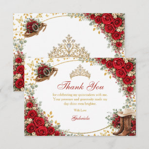 Carte De Remerciements Roses Rouges de l'Ouest Pays Doré Quinceañera