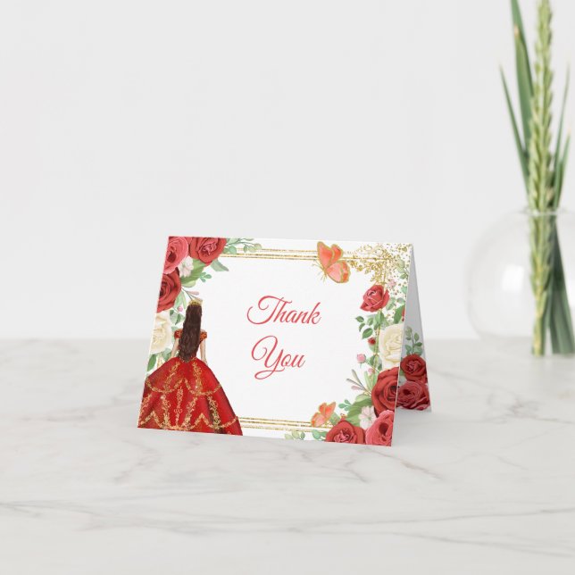 Carte De Remerciements Roses rouges mexicaines Princesse Quinceanera repl (Devant)