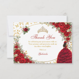 Carte De Remerciements Roses Rouges Papillons Dorés Quinceañera