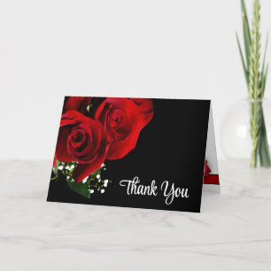 Carte De Remerciements Roses rouges sur Mariage noir