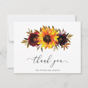 Carte De Remerciements Roses Tournesol Rouge Violet Mariage Automne