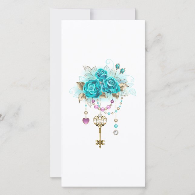 Carte De Remerciements Roses Turquoise avec Clés (Devant)