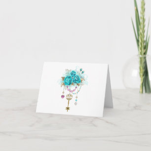Carte De Remerciements Roses turquoise avec touches