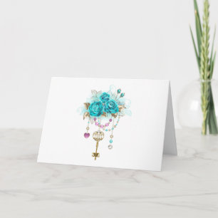 Carte De Remerciements Roses turquoise avec touches