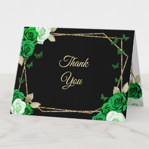 Carte De Remerciements Roses Vertes Or Noires Élégantes pour les 18 Ans D