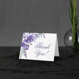Carte De Remerciements Roses violets Elégante aquarelle photo florale