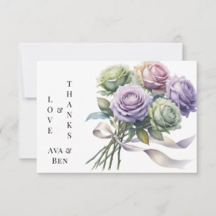 Carte De Remerciements Roses Violettes et Vert Sauge Amour et Remerciemen