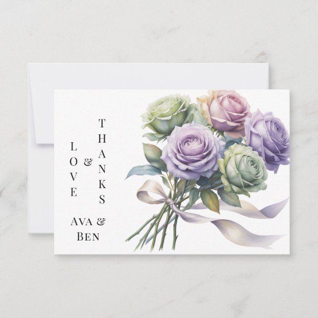 Carte De Remerciements Roses Violettes et Vert Sauge Amour et Remerciemen (Devant)