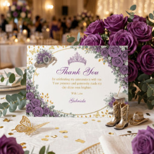 Carte De Remerciements Roses Violettes Occidentales Pays Doré Quinceañera