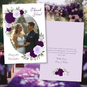 Carte De Remerciements Roses Violettes Ovale Photo Dos Inscriptible Maria