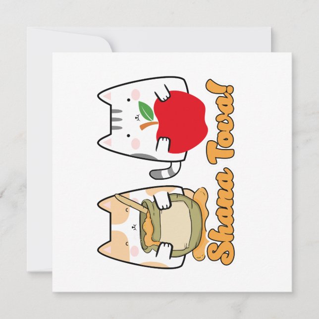 Carte De Remerciements Rosh Hashanah kawaii Chats - Nouvel An juif (Devant)