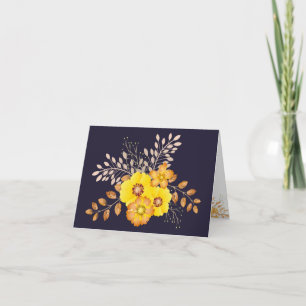 Carte De Remerciements Rosier sauvage jaune aquarelle rustique, bleu unio