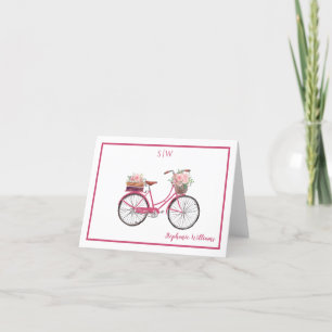 Carte De Remerciements Rosy Pink Aquarelle Florale Monogramme de bicyclet