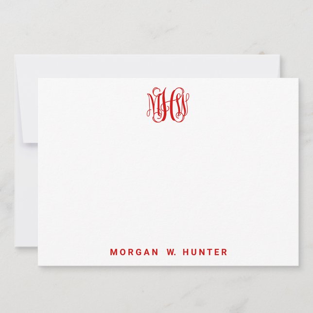 Carte De Remerciements Rouge 3 Initial Monogramme de vigne Script DIY Fon (Créateur téléchargé)