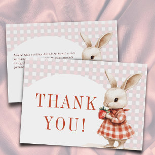 Carte De Remerciements Rouge À damiers Berry Sweet Bunny Baby shower plat