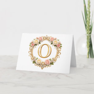 Carte De Remerciements Rouge à joues Rose Gold Floral Monogramme Lettre O