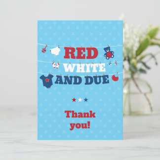 Carte De Remerciements Rouge blanc et Baby shower régulier ligne de vêtem