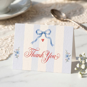 Carte De Remerciements Rouge Blanc Et Je Fais Un Nœud Papillon Bleu Vinta