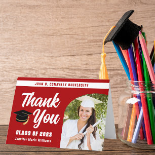Carte De Remerciements Rouge Blanc Graduate Photo Arch Bold 2025 Graduati