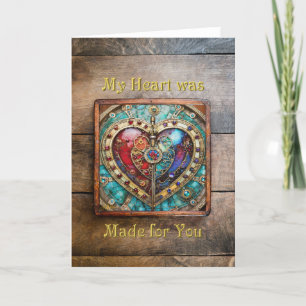 Carte De Remerciements Rouge & Bleu Vitrail Heart Steampunk Series