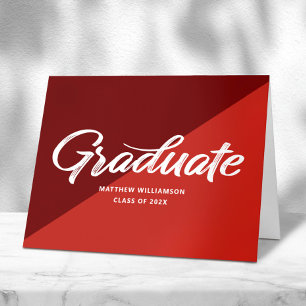 Carte De Remerciements Rouge Diplômé Rétro Gras Script Casquette Icône Mi