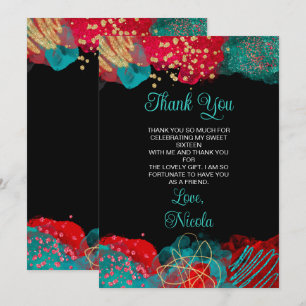 Carte De Remerciements Rouge et bleu sarcelle Encre alcoolique Sweet Seiz